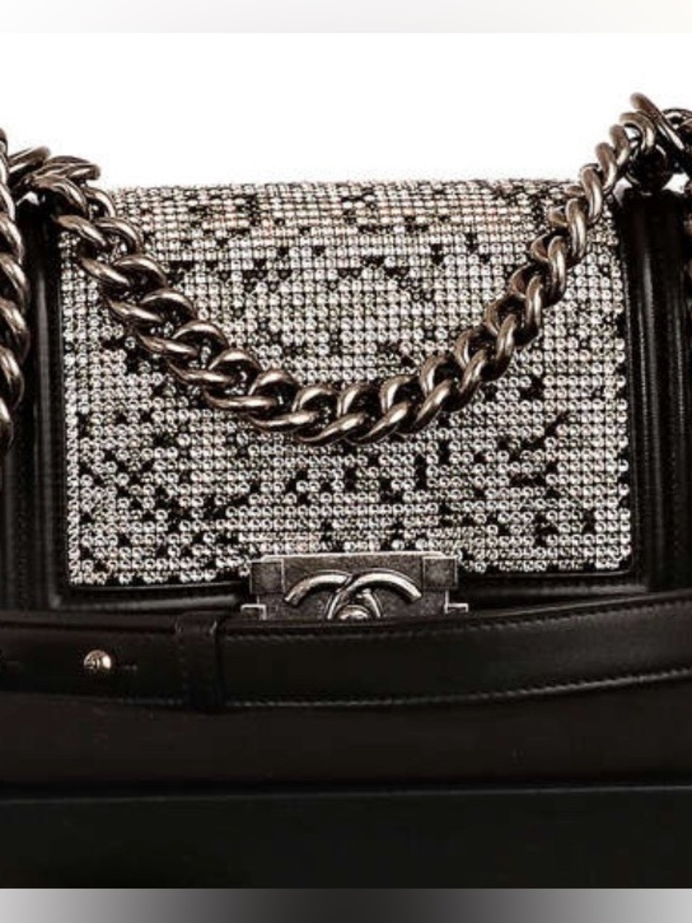 CHANEL BLACK EMBELLISHED SWAROVSKI CRYSTAL BOY BAG SMALL LIMITED EDITION